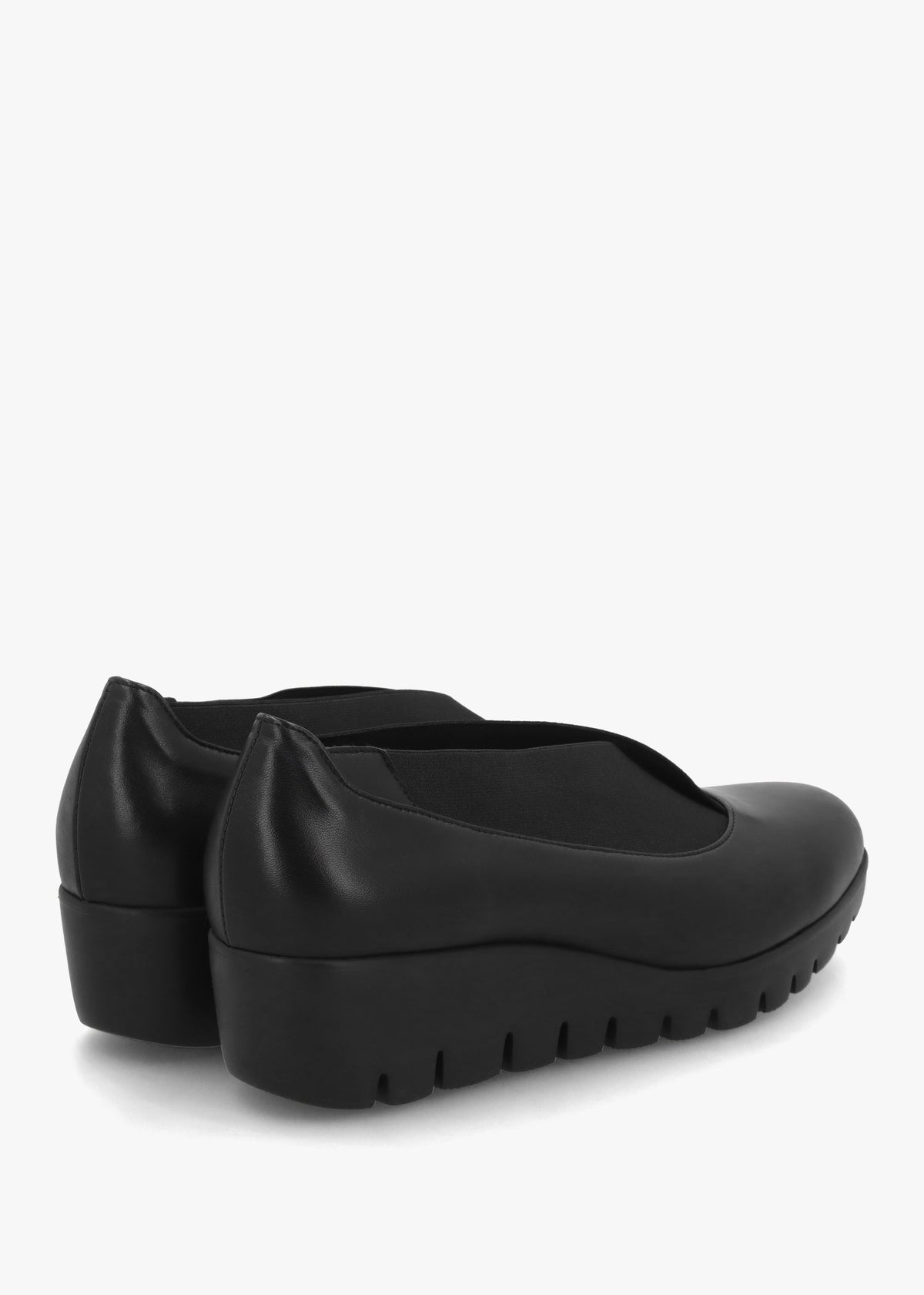 Cora Black Leather Elasticated Crossover Wedge Shoes