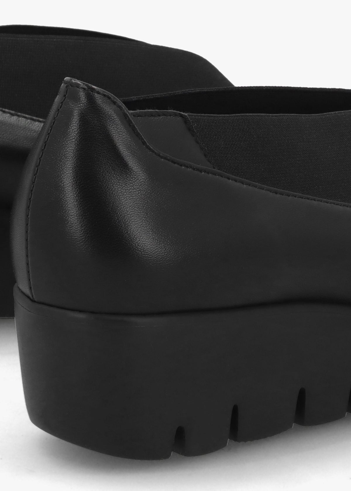 Cora Black Leather Elasticated Crossover Wedge Shoes