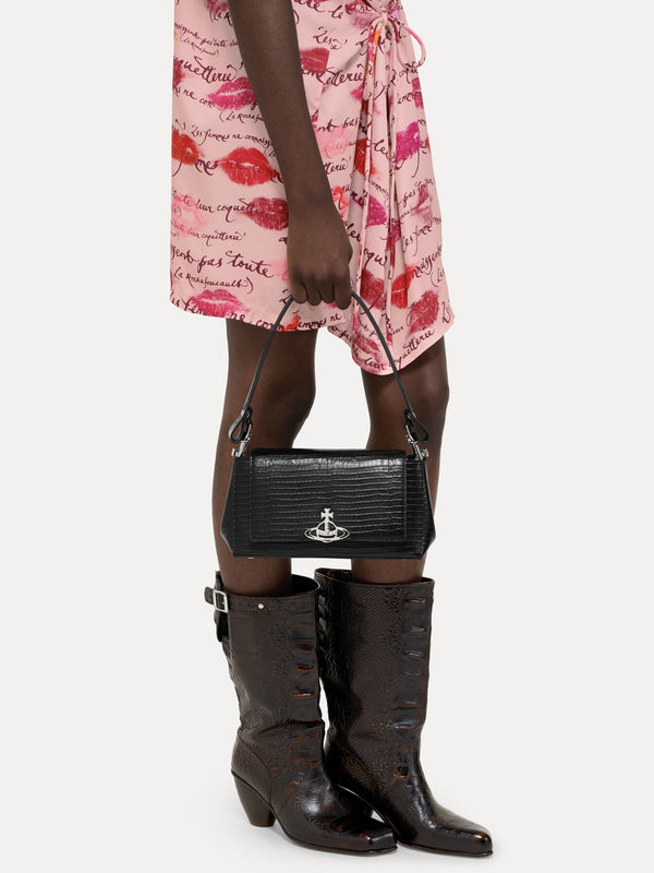 Hazel Medium Black Embossed Croc Shoulder Bag