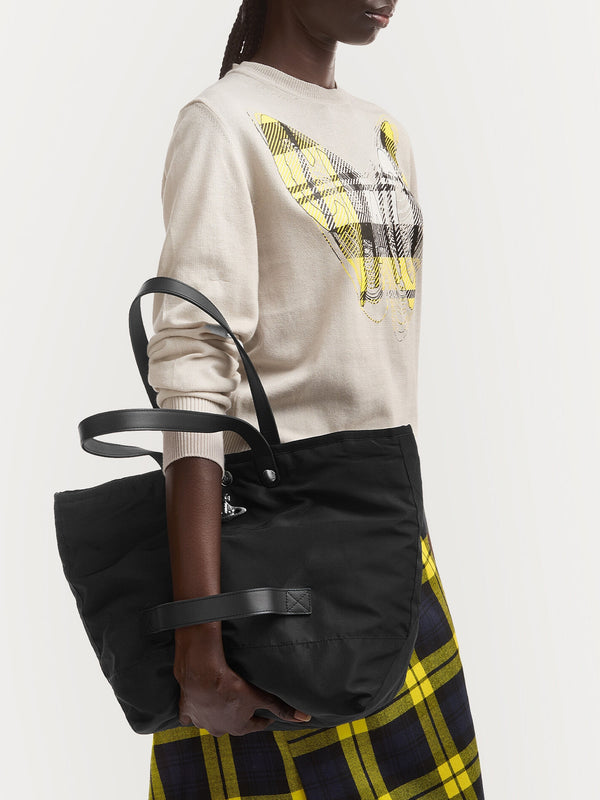 Unisex Utility Black Silver Hardware Shopper Bag