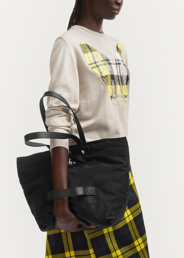 Unisex Utility Black Silver Hardware Shopper Bag