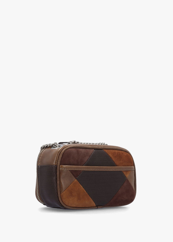 The Quilted Softshot Brown Multi Suede Cross-Body Bag
