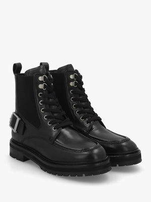 Leonie Black Leather Lace Up Ankle Boots