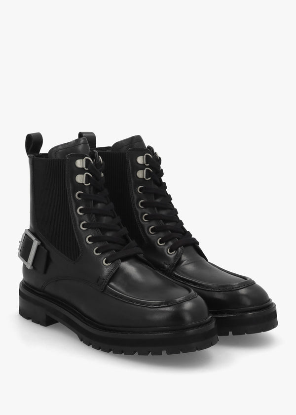 Leonie Black Leather Lace Up Ankle Boots