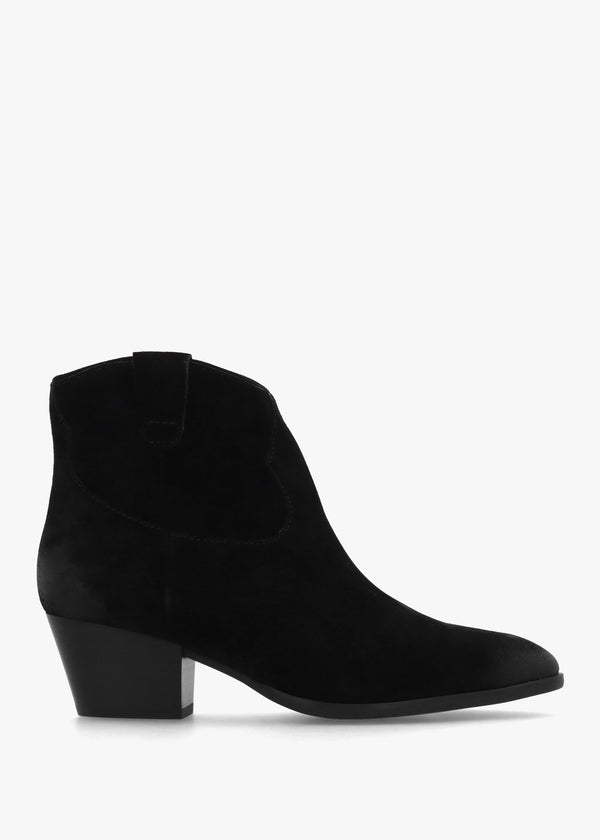 Fame Black Suede Western Ankle Boots