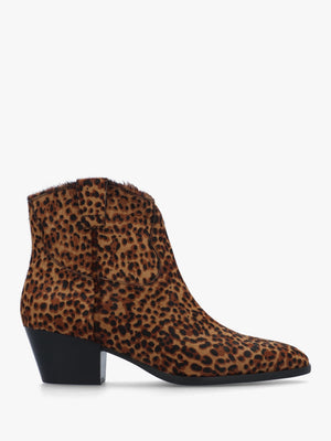 Fame Leopard Pony Hair Western Ankle Boots