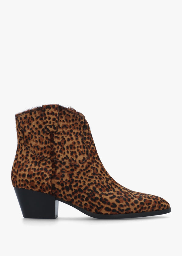 Fame Leopard Pony Hair Western Ankle Boots