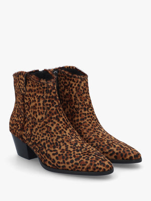 Fame Leopard Pony Hair Western Ankle Boots