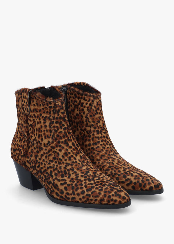 Fame Leopard Pony Hair Western Ankle Boots