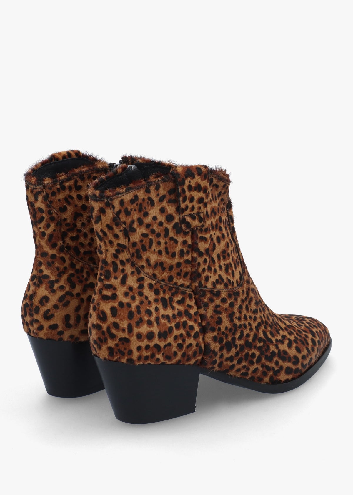 Fame Leopard Pony Hair Western Ankle Boots