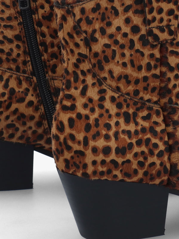 Fame Leopard Pony Hair Western Ankle Boots