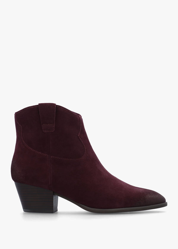 Fame Sangria Suede Western Ankle Boots