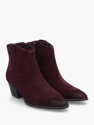 Fame Sangria Suede Western Ankle Boots