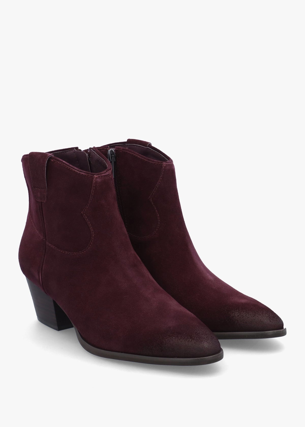 Fame Sangria Suede Western Ankle Boots