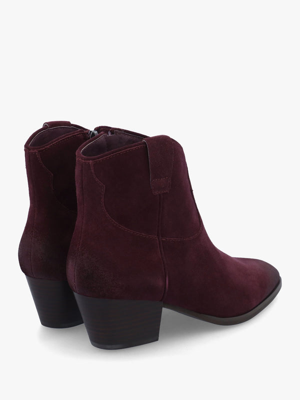 Fame Sangria Suede Western Ankle Boots
