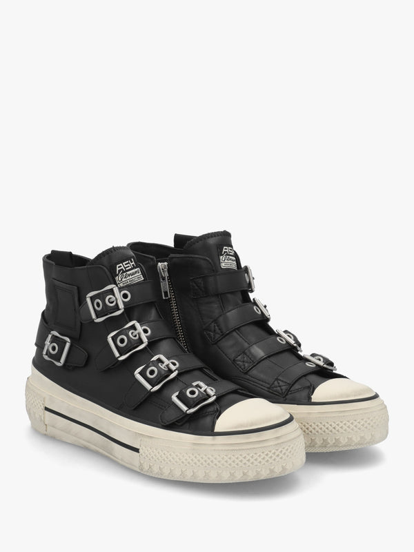 Rainbow Black Leather Buckle High Top Trainers