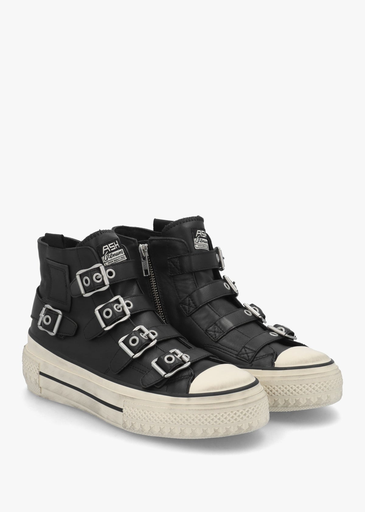 Rainbow Black Leather Buckle High Top Trainers