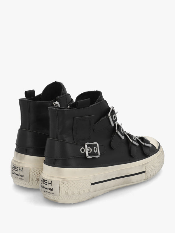 Rainbow Black Leather Buckle High Top Trainers