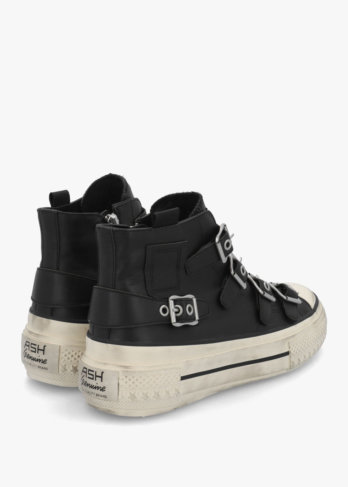 Rainbow Black Leather Buckle High Top Trainers