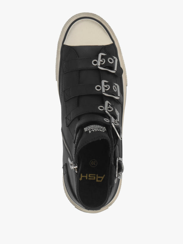 Rainbow Black Leather Buckle High Top Trainers