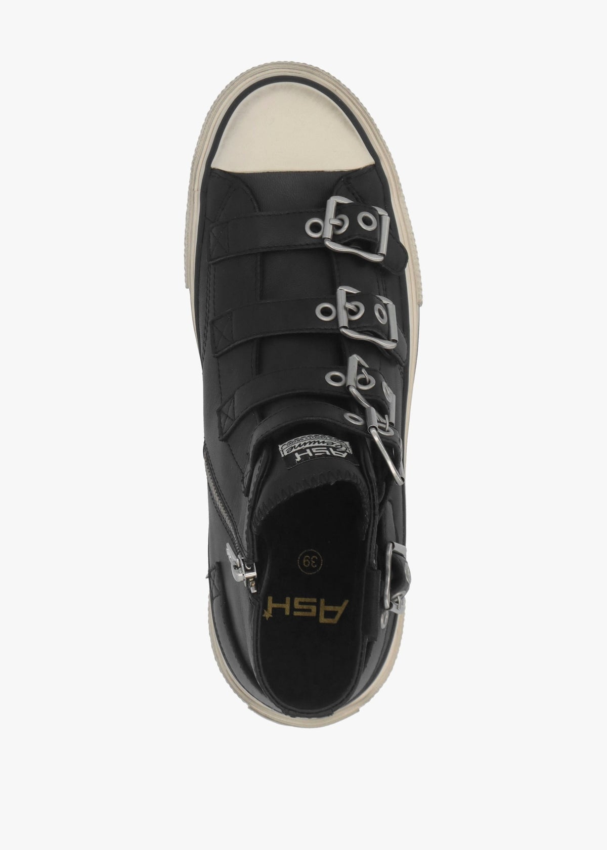 Rainbow Black Leather Buckle High Top Trainers