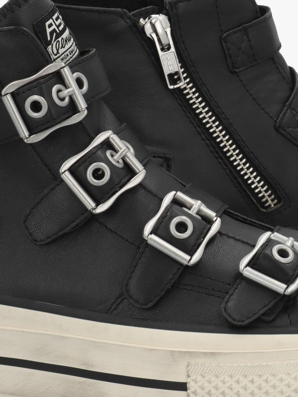 Rainbow Black Leather Buckle High Top Trainers