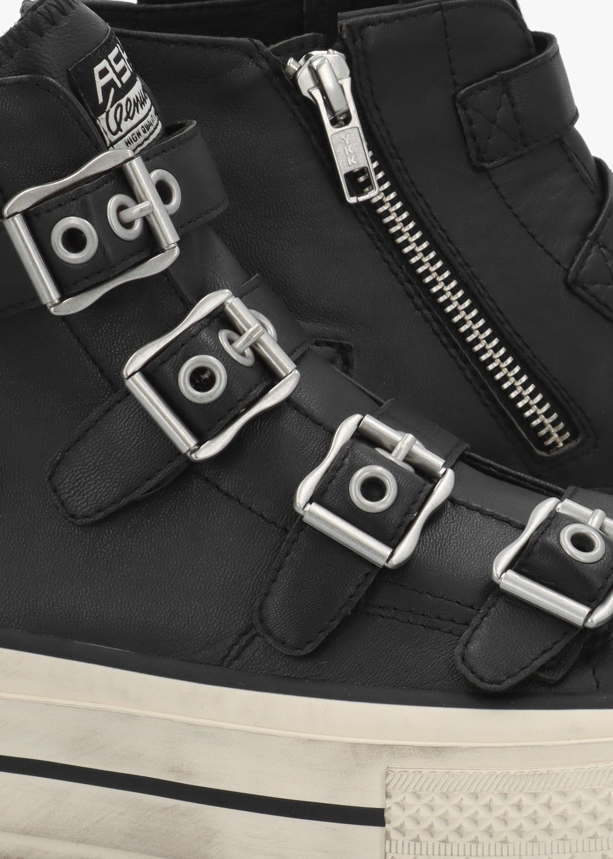 Rainbow Black Leather Buckle High Top Trainers