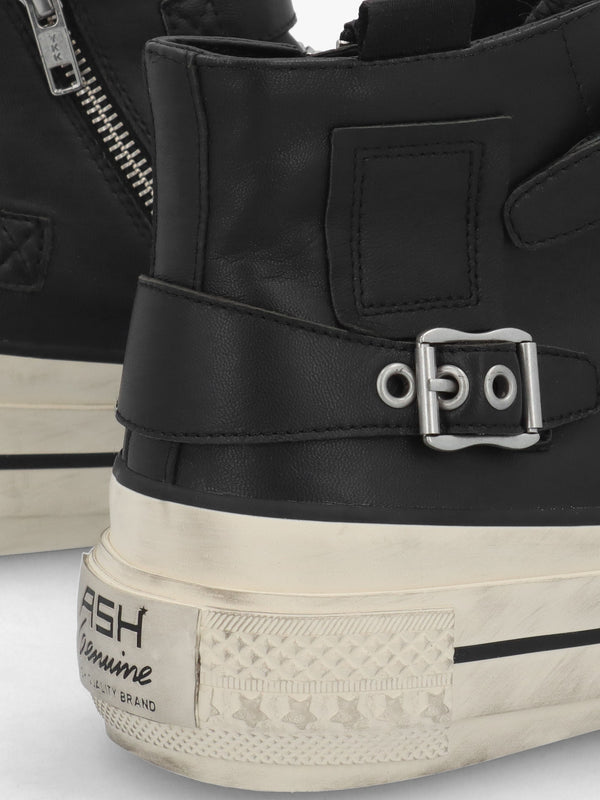 Rainbow Black Leather Buckle High Top Trainers