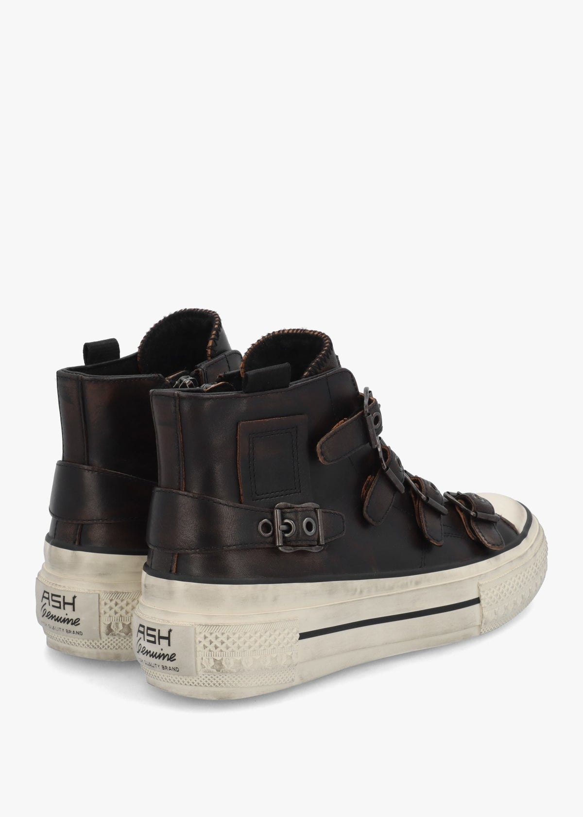 Rainbow Black & Brown Leather Buckle High Top Trainers