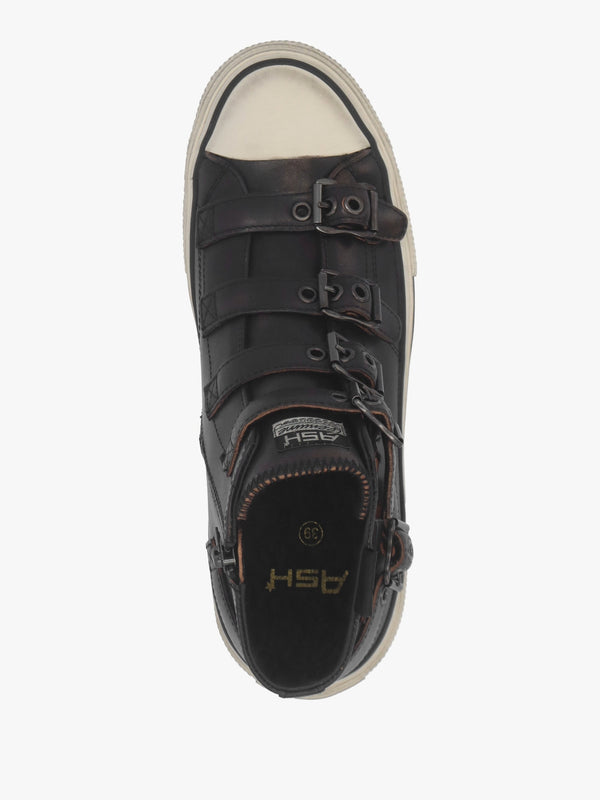 Rainbow Black & Brown Leather Buckle High Top Trainers