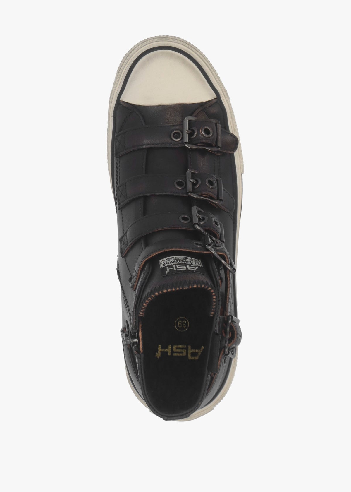 Rainbow Black & Brown Leather Buckle High Top Trainers