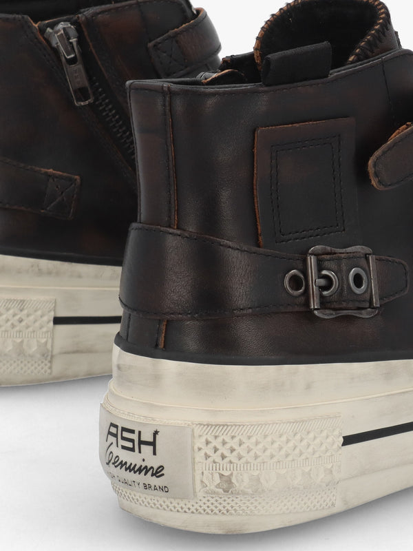 Rainbow Black & Brown Leather Buckle High Top Trainers