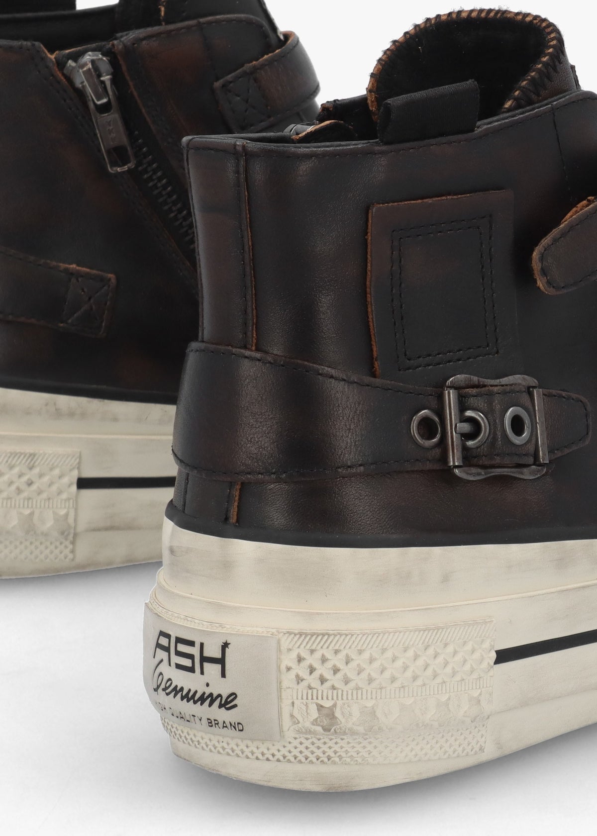 Rainbow Black & Brown Leather Buckle High Top Trainers