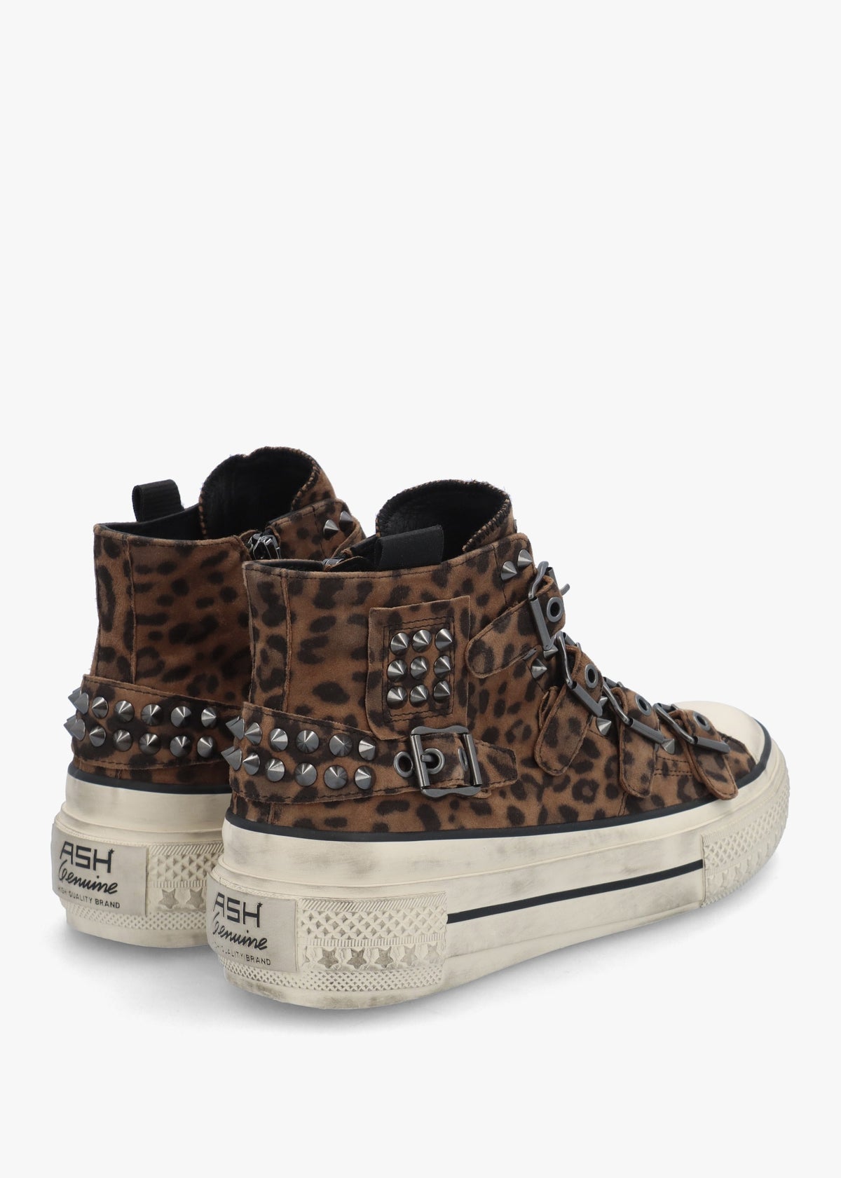 Rainbow Studs Wild Leopard Suede Buckle High Top Trainers