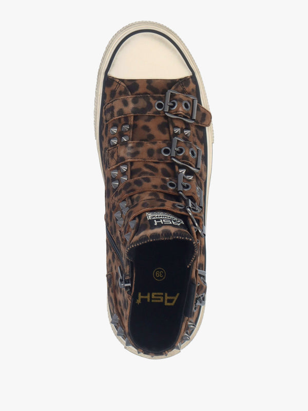 Rainbow Studs Wild Leopard Suede Buckle High Top Trainers