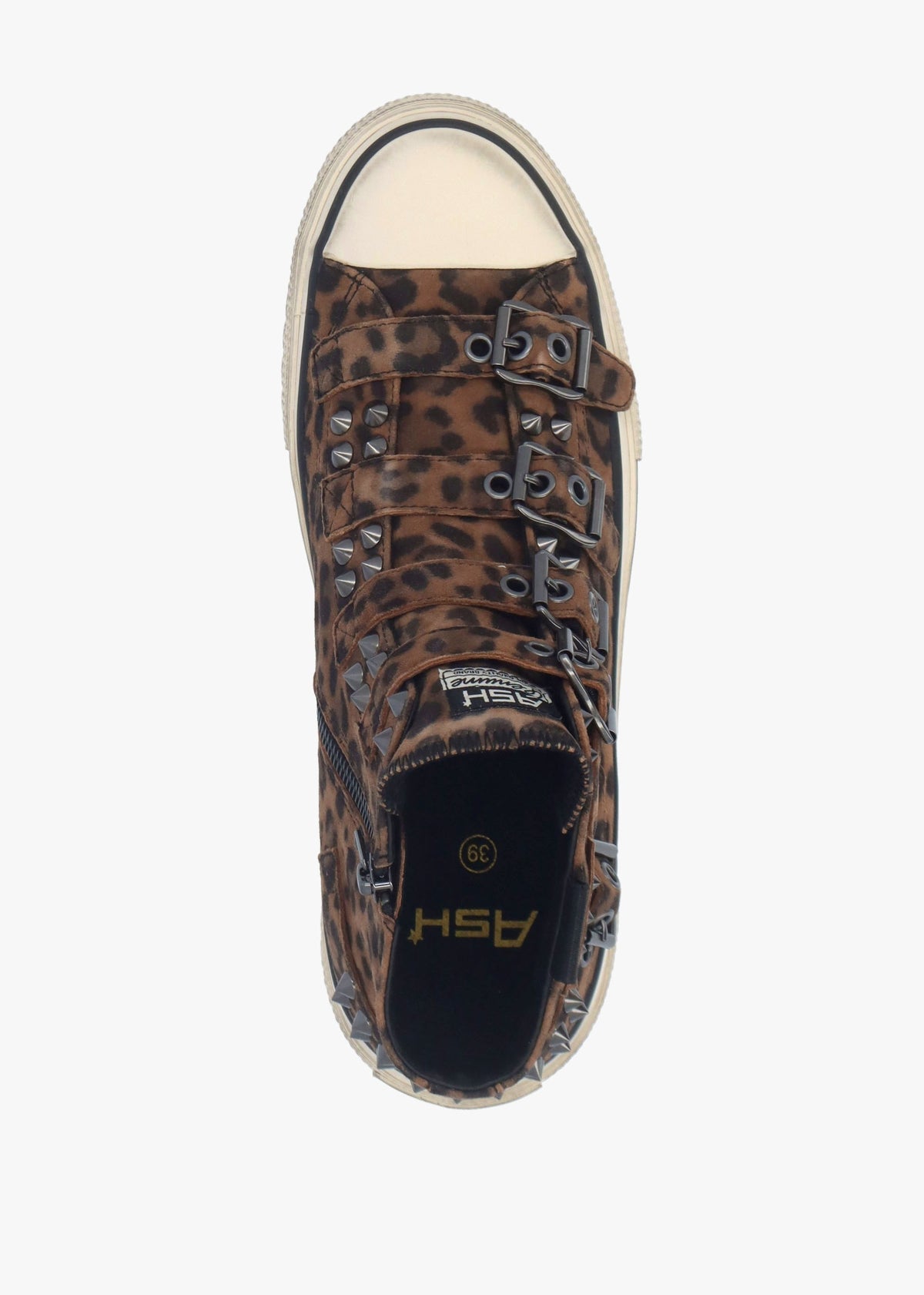Rainbow Studs Wild Leopard Suede Buckle High Top Trainers