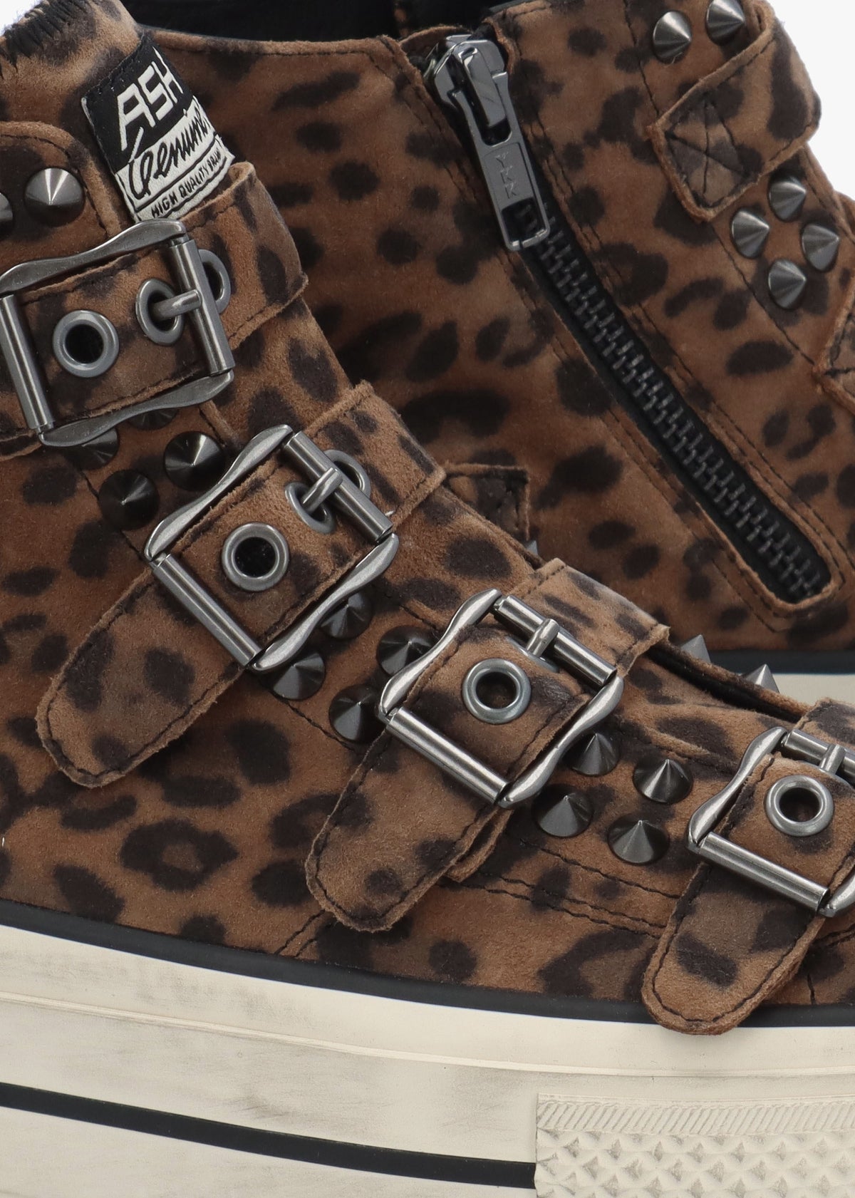 Rainbow Studs Wild Leopard Suede Buckle High Top Trainers