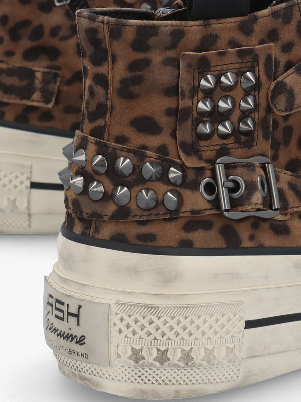 Rainbow Studs Wild Leopard Suede Buckle High Top Trainers