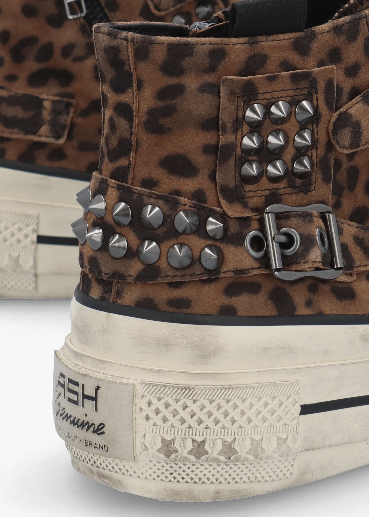 Rainbow Studs Wild Leopard Suede Buckle High Top Trainers