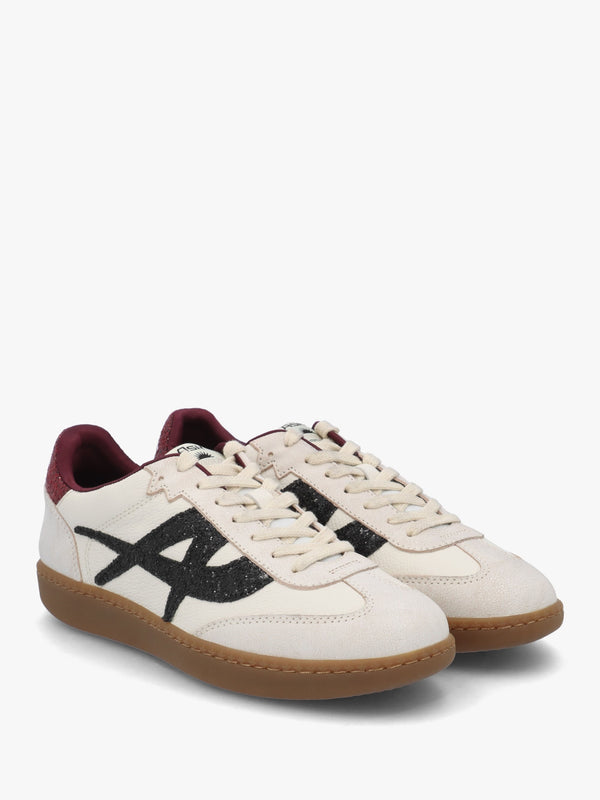 Sunset Beige Leather Glitter Trainers
