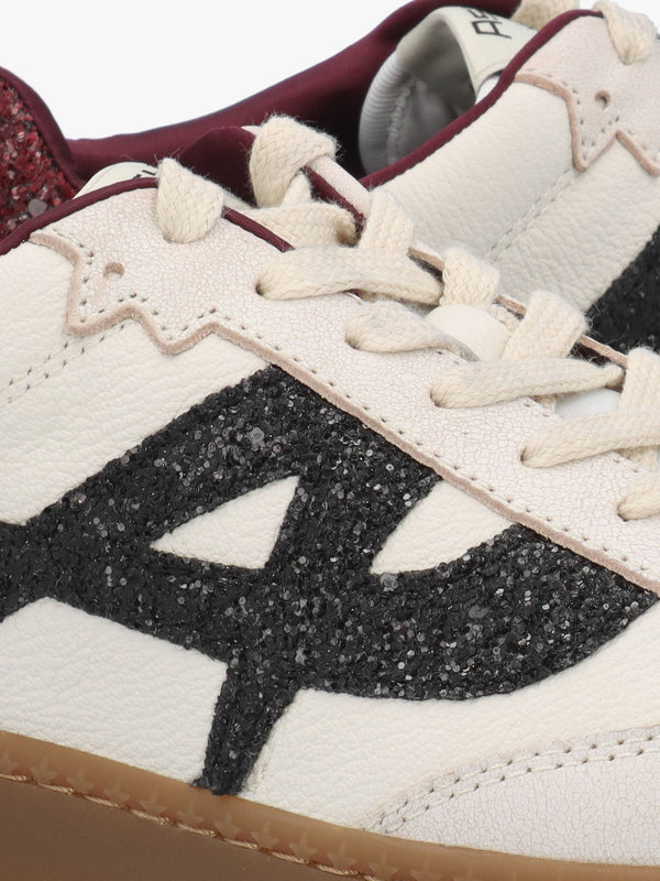 Sunset Beige Leather Glitter Trainers