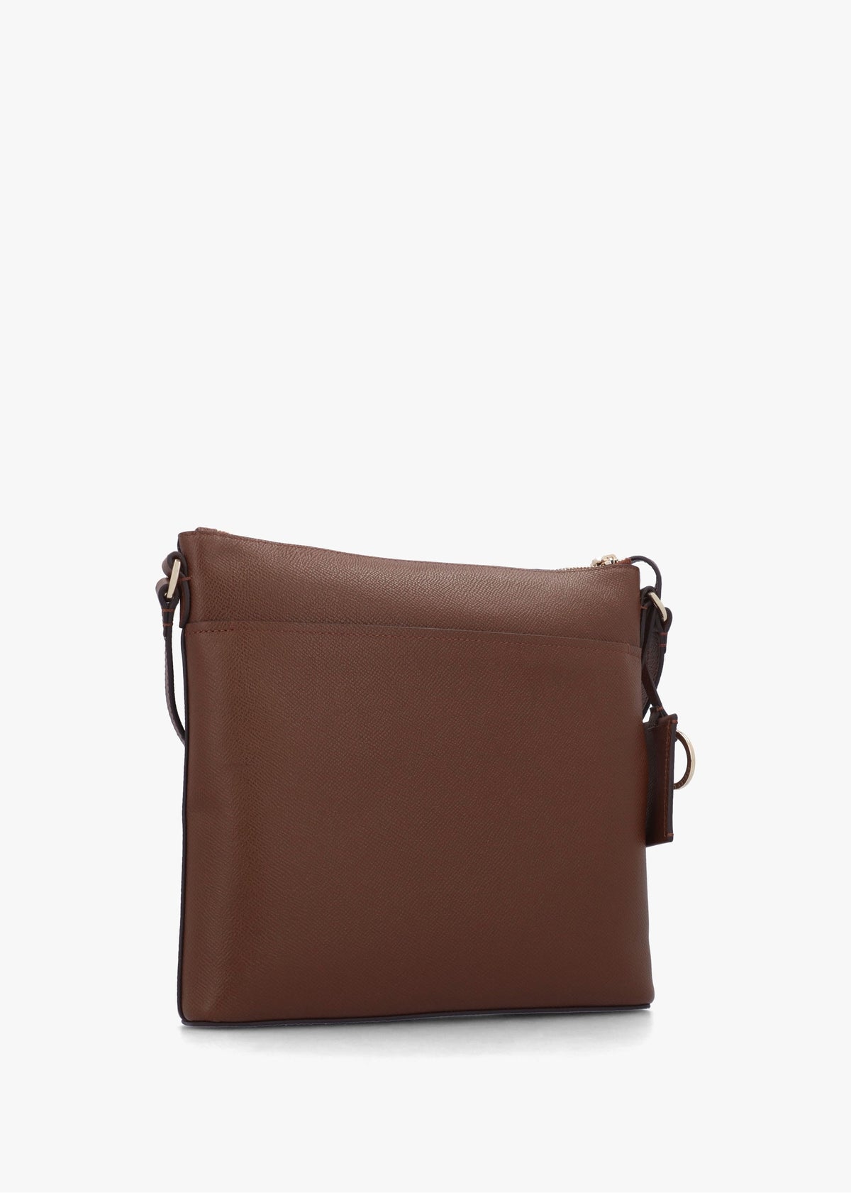Pockets Large Top Zip North-South Chocolate Leather Cross-Body Bag