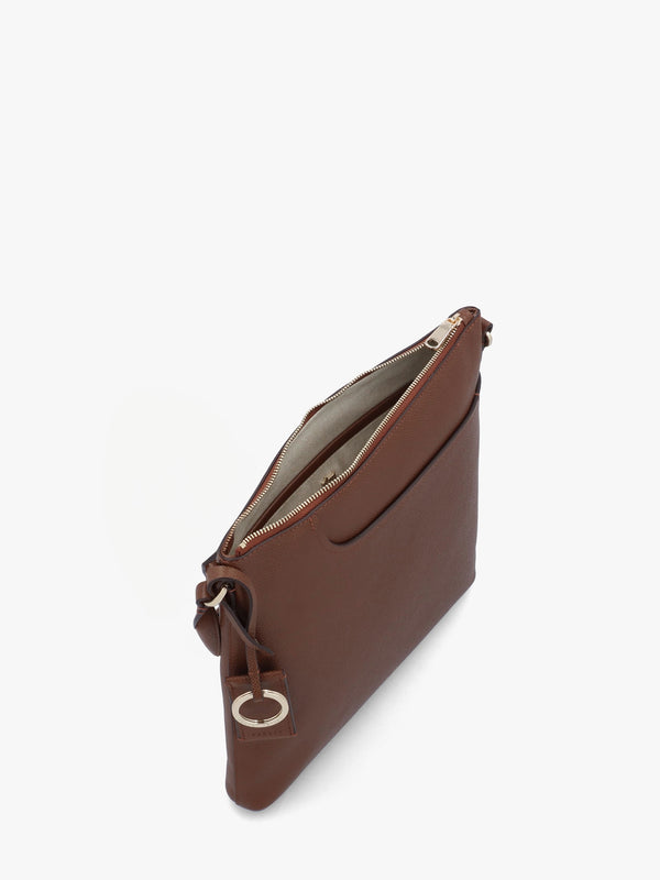 Pockets Large Top Zip North-South Chocolate Leather Cross-Body Bag