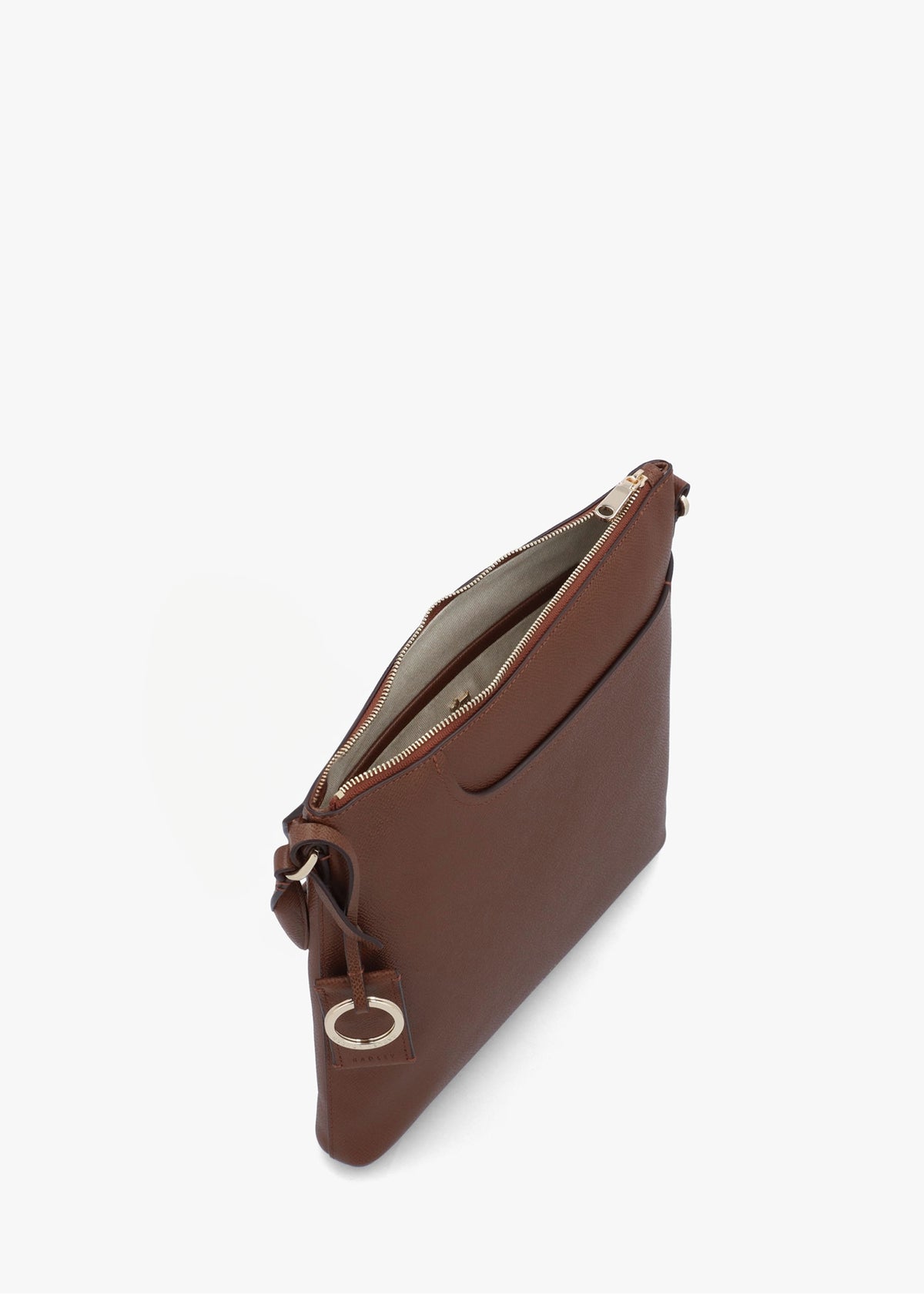 Pockets Large Top Zip North-South Chocolate Leather Cross-Body Bag