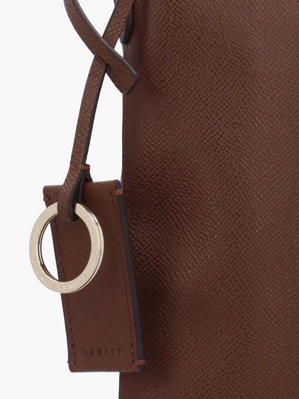 Pockets Large Top Zip North-South Chocolate Leather Cross-Body Bag