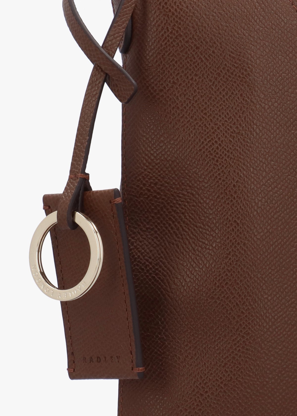 Pockets Large Top Zip North-South Chocolate Leather Cross-Body Bag