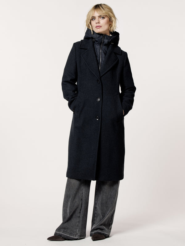 Cameron Off Black Wool Mix Longline Blazer Coat