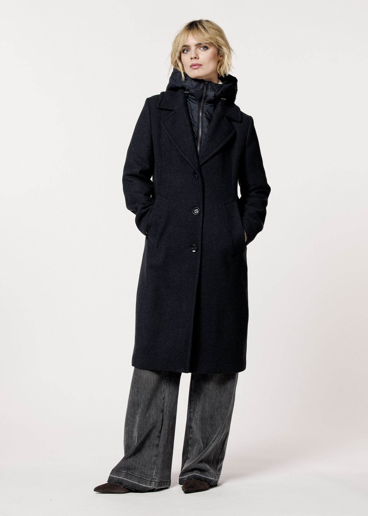Cameron Off Black Wool Mix Longline Blazer Coat