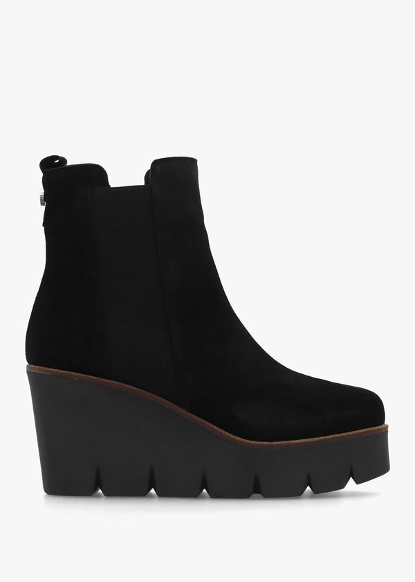 Alpaca Black Suede Wedge Ankle Boots