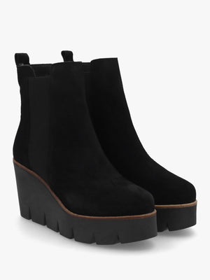Alpaca Black Suede Wedge Ankle Boots